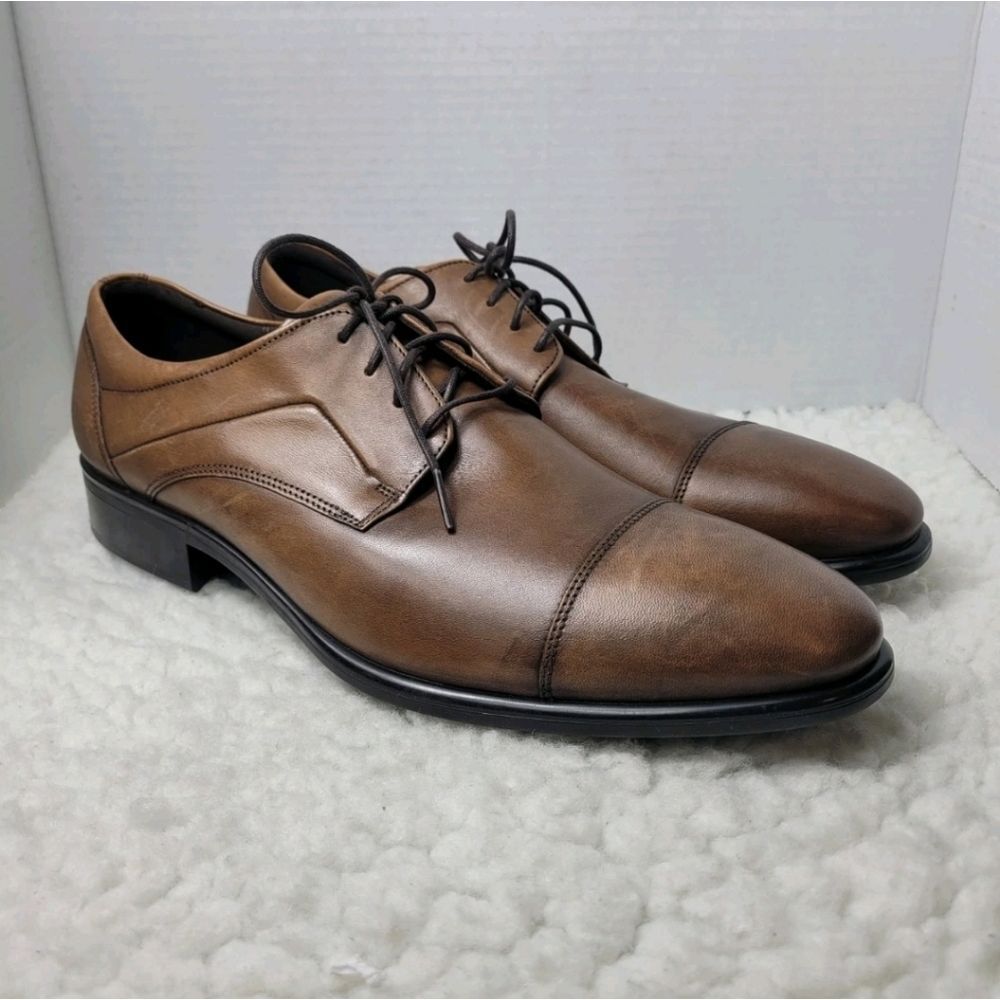 Ecco Citytray Men's Derby Shoes Size 13 Brown Leather Dress Casul Cap Toe Shoes